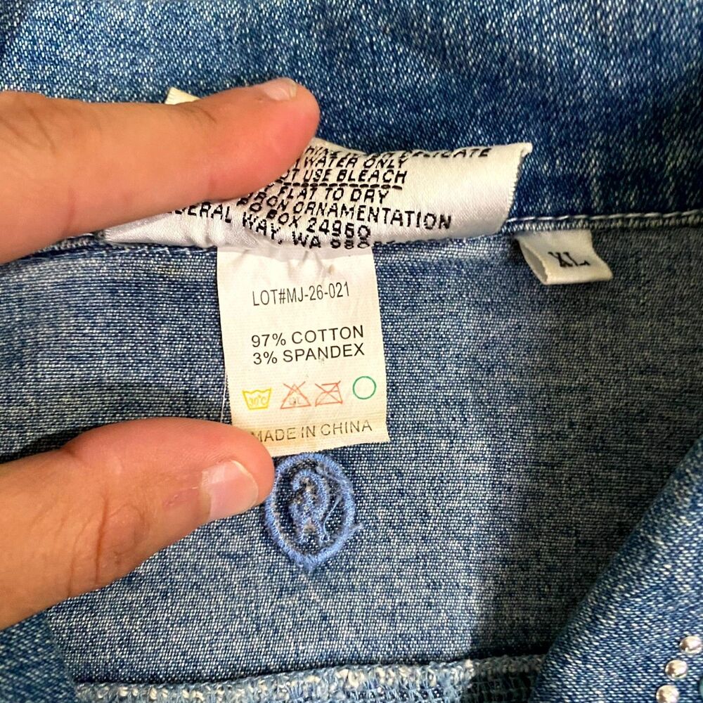 Christine Alexander Jacket Women XL Blue Cotton Denim Basic Embellished Stretch - Picture 3 of 8